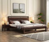 ONIJA Solid Sheesham Wood Queen Size Bed Without Storage Wooden Double Bed Palang Bed for Bedroom Living Room Furniture - WALNUT FINISH